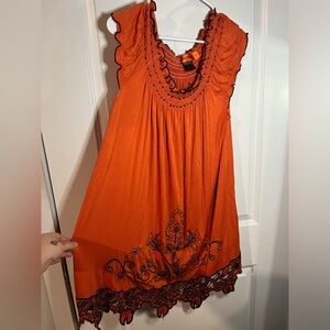 Urban Mango Embroidery Stretchy Ruched Chest Petal Sleeve Bead Sequin Tunic XL